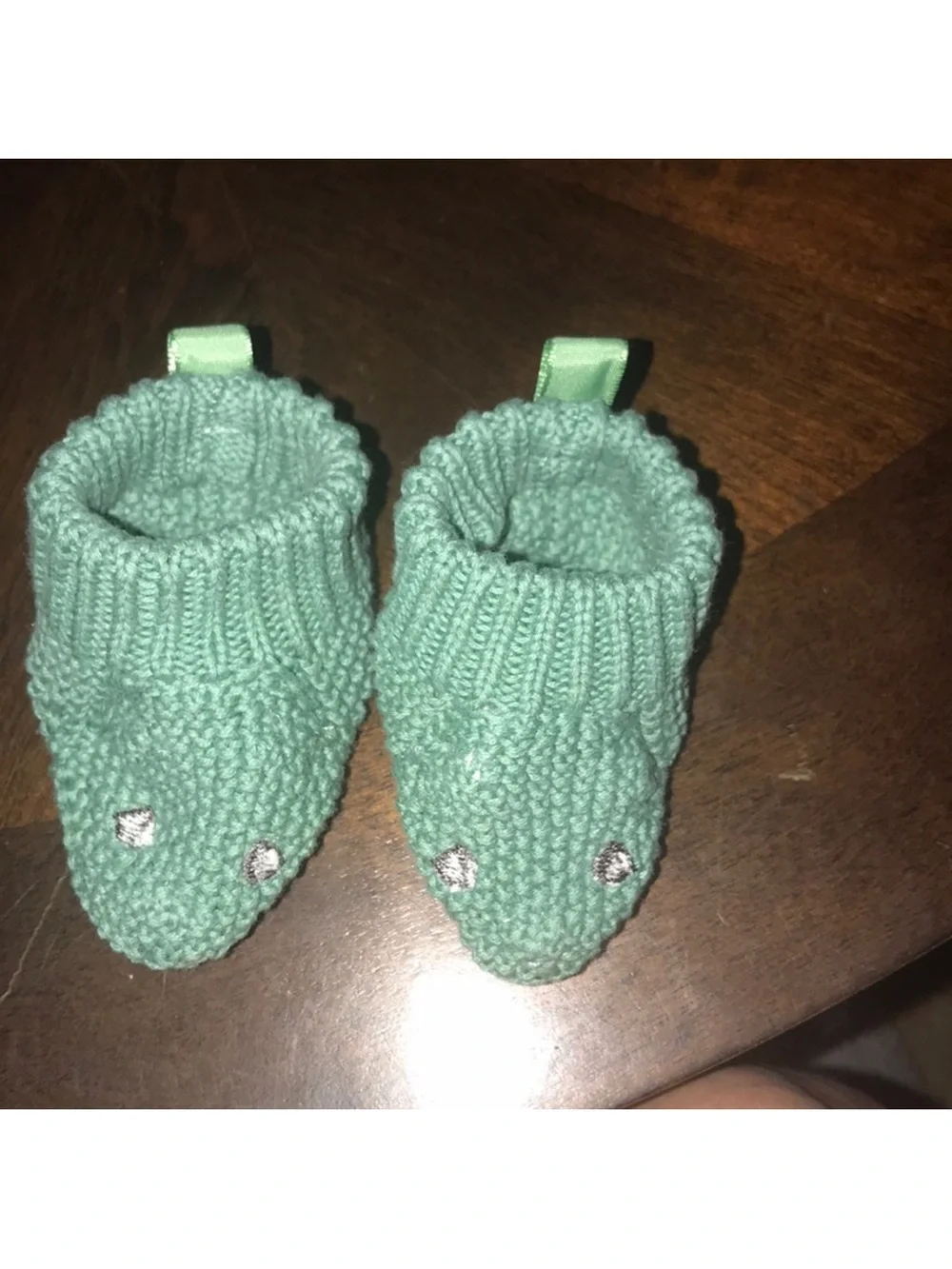 Mint Green Knit Baby Triceratops Booties one size